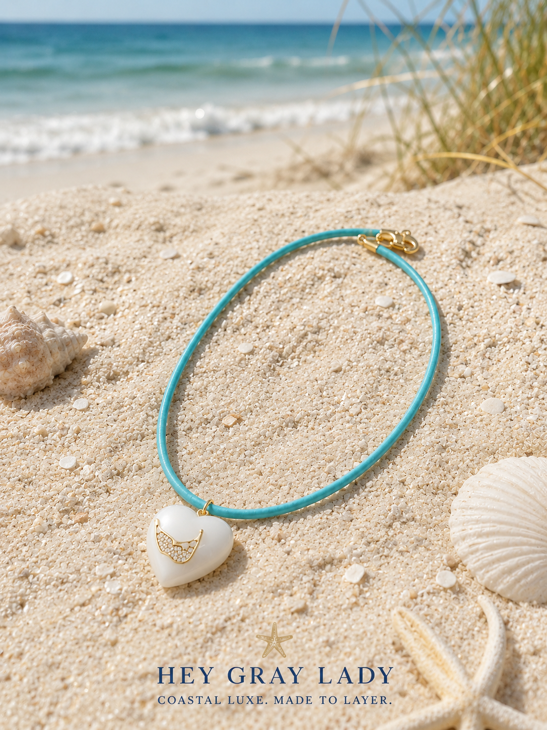 Nantucket White Heart Necklace on Leather